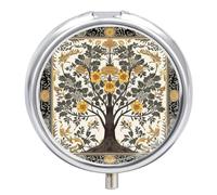 Tree Pattern Pill Box Case 3 Compartment Travel Medicine Pill Organizer 3x A Day Portable Vitamin Organizer with Mirror Small Pillbox for Purse & Pocket Cute Daily Medicine Container Metal Vitamin Cas