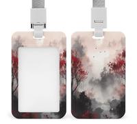 Tree Patterns Badge Holder ID Badge Card Holder Wallet Case Sturdy Lanyard Badge Protector Vertical Plastic Card Case Protector Pouch with Clear Window ID Holder