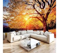 Tree Photo Wallpaper 138"x101" Yellow Leave 3D Effect Panoramic Wall Murals Non-Woven Wall Paper for Bedroom Living Room TV Backdrop,Easy to Install W-1175