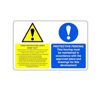 Tree protection area keep out sign - 1.2mm Rigid plastic for indoor/outdoor usage (200mm x 150mm) Viewing Distance within 5m.