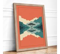 Tree Reflected in Stillness Minimalist Framed Wall Art Print A4