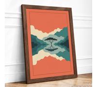 Tree Reflected in Stillness Minimalist Framed Wall Art Print A4