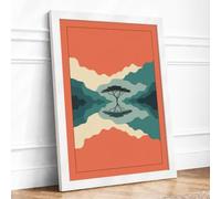 Tree Reflected in Stillness Minimalist Framed Wall Art Print A4