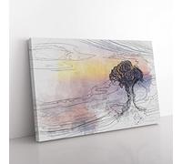 Tree Reflecting Upon The Lake In Abstract Modern Art Canvas Wall Art Print Ready to Hang, Framed Picture for Living Room Bedroom Home Office Décor, 76x50 cm (30x20 Inch)