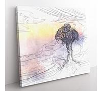 Tree Reflecting Upon the Lake in Abstract Modern Canvas Wall Art Print Ready to Hang, Framed Picture for Living Room Bedroom Home Office Décor, 35x35 cm (14x14 Inch)