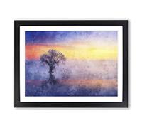 Tree Reflecting Upon The Lake Painting Modern Art Framed Wall Art Print, Ready to Hang Picture for Living Room Bedroom Home Office Décor, Black A2 (64 x 46 cm)
