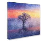 Tree Reflecting Upon the Lake Painting Modern Canvas Wall Art Print Ready to Hang, Framed Picture for Living Room Bedroom Home Office Décor, 20x20 Inch (50x50 cm)
