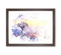 Tree Reflecting Upon The Lake Watercolour Modern Framed Wall Art Print, Ready to Hang Picture for Living Room Bedroom Home Office Décor, Walnut A2 (64 x 46 cm)