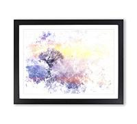 Tree Reflecting Upon The Lake Watercolour Modern Framed Wall Art Print, Ready to Hang Picture for Living Room Bedroom Home Office Décor, Black A2 (64 x 46 cm)