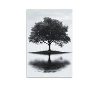 Tree Reflection Wall Art Minimalist Black And White Nature Print Featuring A Solitary Tree And Water Mirror Tranquil Zen Landscape Poster Living Room Meditation Space Decor Gift 24x36inch Unframe