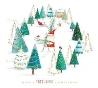 Tree-RIFIC Santa Clause with Robins - Pack of 6 Foiled Art Xmas Charity Seasons Greetings Cards