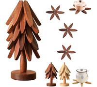 Tree Shape Trivet Set, Christmas Tree for Hot Dishes, Walnut Tree Table Mat, Foldable Trivet Set for Hot Dishes/Pot/Bowl/Teapot/Hot Pot (Dark Brown, 5PCS)