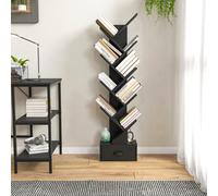 Tree-Shaped 10-Tier Bookshelf 150cm Free-Standing Display Rack with Removable Fabric Drawer
