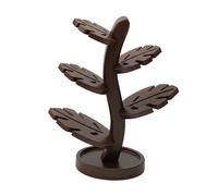 Tree Shaped Wood Insulation Mat, Coaster Set with Holder, 7pc Multi-Size Monstera Leaf Bamboo Heat Resistant Anti-Scald, Vertical Space Saving Boho Decor, Housewarming Gift for Plant Lovers(5 leaves)