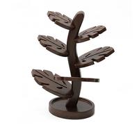 Tree Shaped Wood Insulation Mat, Coaster Set with Holder, 7pc Multi-Size Monstera Leaf Bamboo Heat Resistant Anti-Scald, Vertical Space Saving Boho Decor, Housewarming Gift for Plant Lovers(6 leaves)