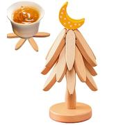 Tree Shaped Wooden Coasters | Foldable Trivet, Placemat For Plates - Ideal For Worktop, Outdoor, Picnic, Party Meal, Everyday Kitchen & Buffet