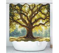 Tree Shower Curtain for Bathroom, Curtain Includes 12 Pcs Hooks, Waterproof Polyester Fabric, Rustproof Eyelets, Weighted Hem, Machine Washable, Quick Dry, Bathroom Decor H150 x W160cm Green J#466