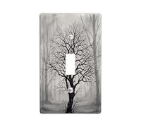 Tree Single Light Switch Cover Plate, Autumn Gothic Branches Fog Autumn Black Plastic Standard Size Wall Switch Plates Accents for Home Living Room Bedroom Bathroom Decor (Single)