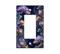 Tree Single Rocker Light Switch Cover, Fantasy Mystical Crystal Star None Blue Plastic Standard Size Accents Wall Switch Plates for Living Room Bedroom Home Office Decor