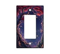Tree Single Rocker Light Switch Cover, Fantasy Nature Stars Leaves Fall Dark Blue Plastic Standard Size Switch Plate Decorative for New Apartment Home Bedroom Office Decor