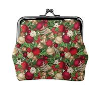 Tree Spruce Leaves Balls Flowers Berry Print Print Coin Purse for Men Women Leather Kiss Lock Small Pouch Coin Wallet