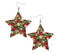 Tree Spruce Leaves Balls Flowers Berry Printed Leather Pierced Earring Set, 1 Pair Lightweight Bohemian Earrings Birthday Party Jewelry Gifts For Women