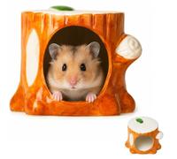 Tree Stump Design Ceramic House Hamster Hamster Ceramic Hiding Place | 15 x 13 x 11.5 cm, easy to clean, heat dissipation and cooling, ceramic house hamster for small animal habitats, gerbils mice