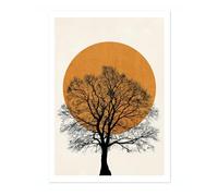 Tree Sun Abstract Poster, Scandi Minimalist Boho Print, Modern Art Bauhaus, Archival Matte, 50x70cm (Print Only) - 50x70cm