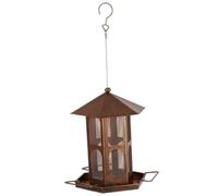Tree Suspended Bird Feeder with Mesh Feed Chamber, Metal Outdoor Bird Food Holder for Backyard Garden Branch Use, Roofed Design and Perch Tray, 1 Pack Outdoor Metal Feeder Mesh Food Backyard Garden