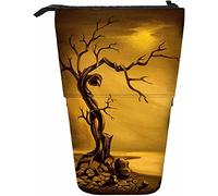Tree Telescopic Pencil Stationery Case Pens Storage Box with Zipper Closure for Women Men Boys Girls Dead Sketch Branch Dry Nature Foliage Old Vintage Crack Crack Grow Single