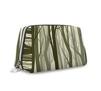 Tree Theme,Leather Makeup Organizer,Mother Nature Theme Trees Print,Handbag,Toiletry Bag,Waterproof Makeup Pouch,Green,M