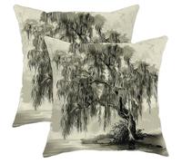 Tree Throw Pillow Covers Set of 2 Artistic Willow Tree River Vintage Aesthetic Artistic Designs Beige Velvet Comfortable Decorative Couch Bedroom Playroom Square Zipper Cushion Covers 18 x18 lnch