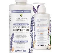 Tree To Tub Lavender Moisturizing Shea Butter Lotion for Dry Skin 250 ml | Lasting Hydration, Gentle on Face & Body, Fast-Absorbing & Non-Greasy, For Sensitive Skin, Vegan & Cruelty-Free, Aloe Vera