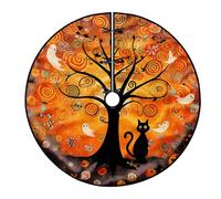 Tree Tree Skirt, Fanciful Colorful Ghost Cat Halloween Orange Under Holiday Decorations for Home Entryway Living Room Indoor Festival Party Decor 48 Inch