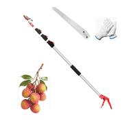 Tree Trimmer Lightweight Adjustable Long Reach Tool with Aluminum Handle, Saw Blade, One-Hand Fruit Picker for Branch Pruning and Fruit Picking
