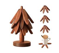 Tree Trivet - Natural Folding Christmas Decor, Wooden Trivet Set Tree Parties - for Hot Dishes, Pans, Bowls, Teapot, Dining Table, Home Office