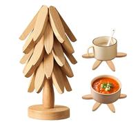 Tree Trivet - Pine, 8.66x3.94x7.87in Natural Coaster Heat-Resistant Foldable Design | Farmhouse-Style Table Protection Kitchen Guard, Holiday Table Decor For Kitchens, Dining Room, Living Room