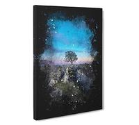 Tree Under a Purple Sky Paint Splash Canvas Print | Gallery Wrapped 30mm Frame Wall Art | 30x20 inches | Ready to Hang | Modern Landscape Picture | Living Room Bedroom Lounge Office