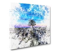 Tree Under a Purple Sky Watercolour Canvas Print | Gallery Wrapped 30mm Frame Wall Art | 14x14 inches | Ready to Hang | Modern Landscape Picture | Living Room Bedroom Lounge Office