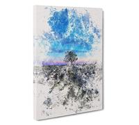 Tree Under a Purple Sky Watercolour Canvas Print | Gallery Wrapped 30mm Frame Wall Art | 30x20 inches | Ready to Hang | Modern Landscape Picture | Living Room Bedroom Lounge Office