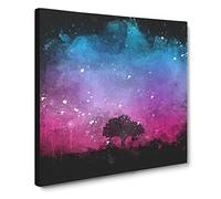 Tree Under the Cosmos Paint Splash Canvas Print | Gallery Wrapped 30mm Frame Wall Art | 14x14 inches | Ready to Hang | Modern Landscape Picture | Living Room Bedroom Lounge Office