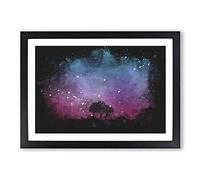 Tree Under The Cosmos Paint Splash Framed Print | A2 Black Framed Wall Art | Ready to Hang | Modern Space Picture | Living Room Bedroom Lounge Office