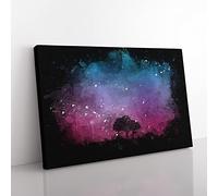 Tree Under The Cosmos Paint Splash Modern Art Canvas Wall Art Print Ready to Hang, Framed Picture for Living Room Bedroom Home Office Décor, 76x50 cm (30x20 Inch)