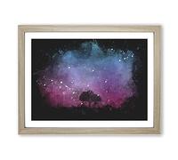 Tree Under The Cosmos Paint Splash Modern Art Framed Print | A2 Oak Framed Wall Art | Ready to Hang | Modern Space Picture | Living Room Bedroom Lounge Office
