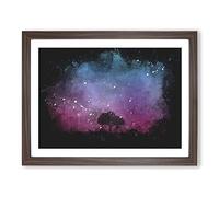 Tree Under The Cosmos Paint Splash Modern Art Framed Wall Art Print, Ready to Hang Picture for Living Room Bedroom Home Office Décor, Walnut A3 (46 x 34 cm)