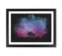 Tree Under The Cosmos Paint Splash Modern Art Framed Wall Art Print, Ready to Hang Picture for Living Room Bedroom Home Office Décor, Black A2 (64 x 46 cm)