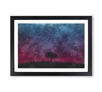 Tree Under The Cosmos Painting Framed Print | A2 Black Framed Wall Art | Ready to Hang | Modern Space Picture | Living Room Bedroom Lounge Office