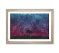 Tree Under The Cosmos Painting Framed Print | A2 Oak Framed Wall Art | Ready to Hang | Modern Space Picture | Living Room Bedroom Lounge Office
