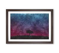Tree Under The Cosmos Painting Framed Print | A2 Walnut Framed Wall Art | Ready to Hang | Modern Space Picture | Living Room Bedroom Lounge Office