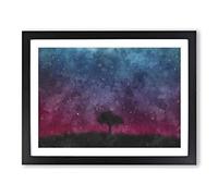 Tree Under The Cosmos Painting Modern Art Framed Print | A3 Black Framed Wall Art | Ready to Hang | Modern Space Picture | Living Room Bedroom Lounge Office